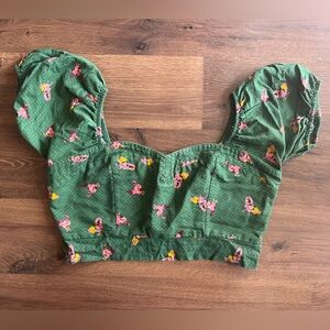 BLUESTEEL Forest Green Crop Top w/Chicken Print